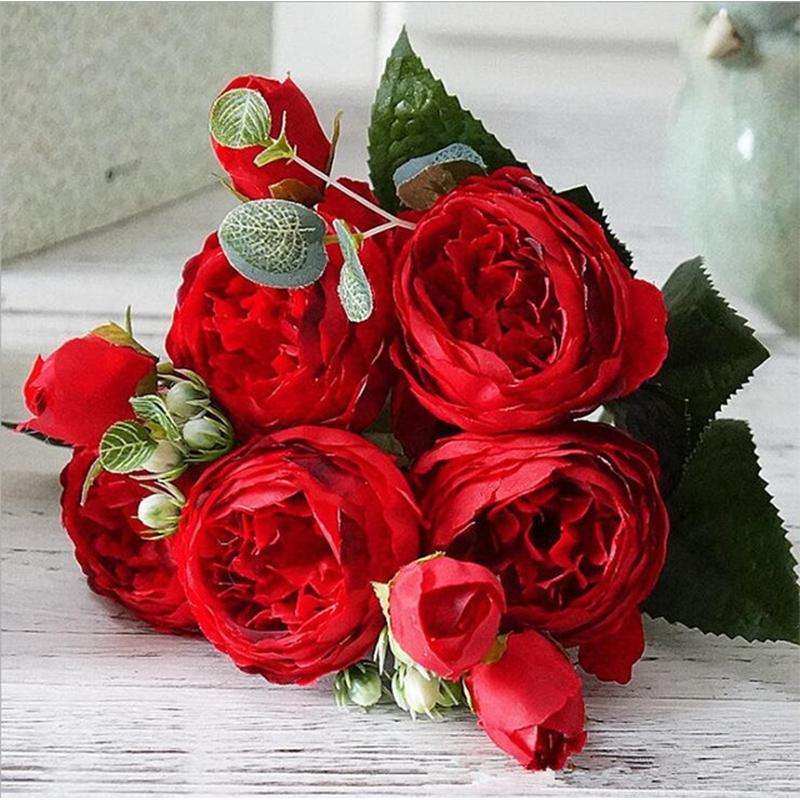 Beautiful Rose Peony Artificial Silk Flowers Small Bouquet Fores Home Party Spring Wedding Decora...