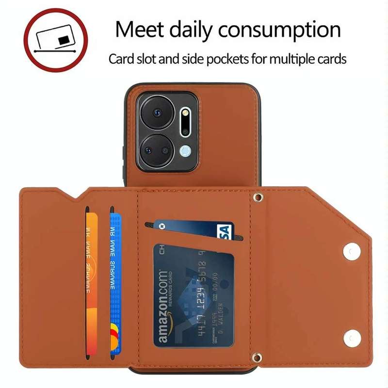 For Honor X7a Skin Feel PU + TPU + PC Card Slots Phone Case(Brown)