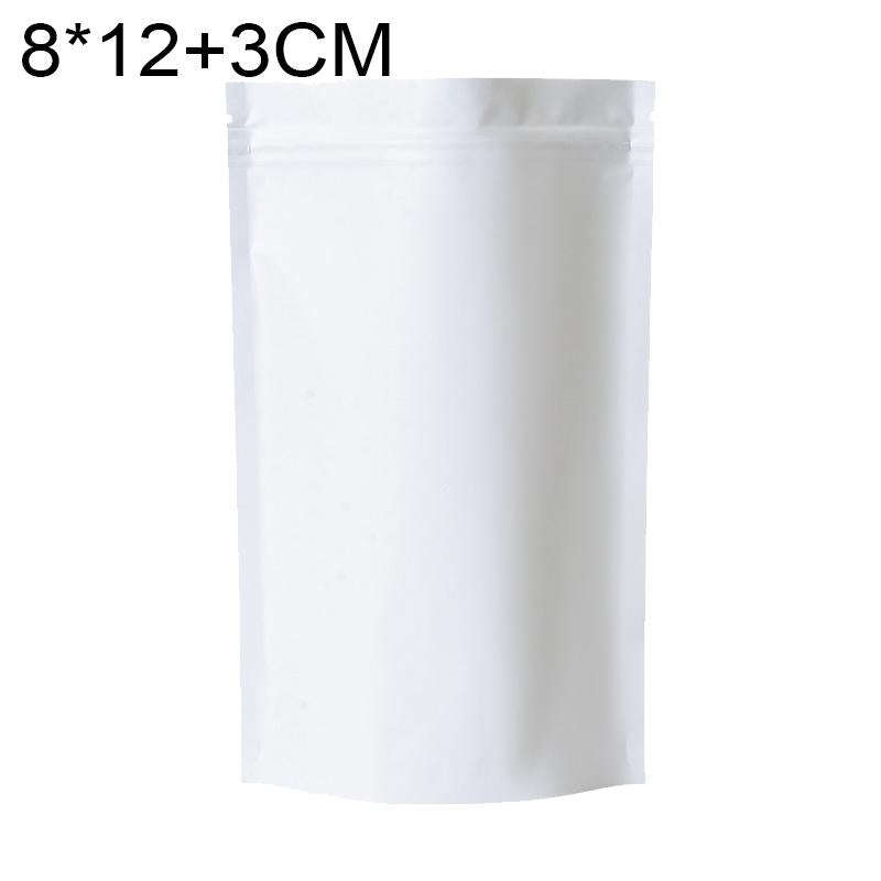 100 PCS/Set Matte Aluminum Foil Snack Stand-up Pouch, Size:8x12+3cm(White)