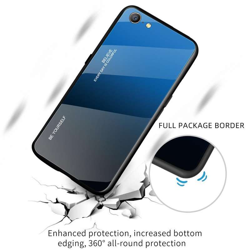 For OPPO A57 / A39 Gradient Color Glass Case(Blue)