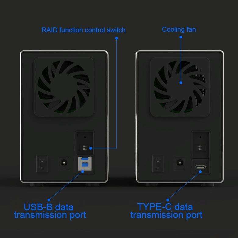 Blueendless Type-C / USB-C Interface 3.5 inch 2 Bay RAID Combination Array HDD External Enclosure...