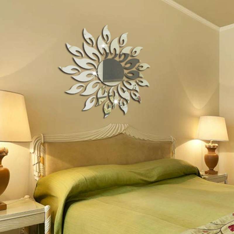 Sunflower Mirror Wall Sticker Bedroom Living Room Decoration Wall Stickers(Silver)