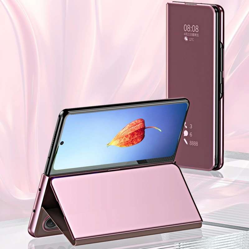 For Samsung Galaxy Z Fold4 Double Electroplating Flip Mirror Shockproof Phone Case(Pink)