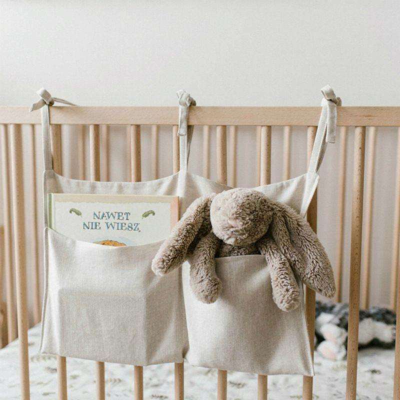 Crib Storage Hanging Bag Diaper Wrap Molar Toy Storage Bag(Light Gray)