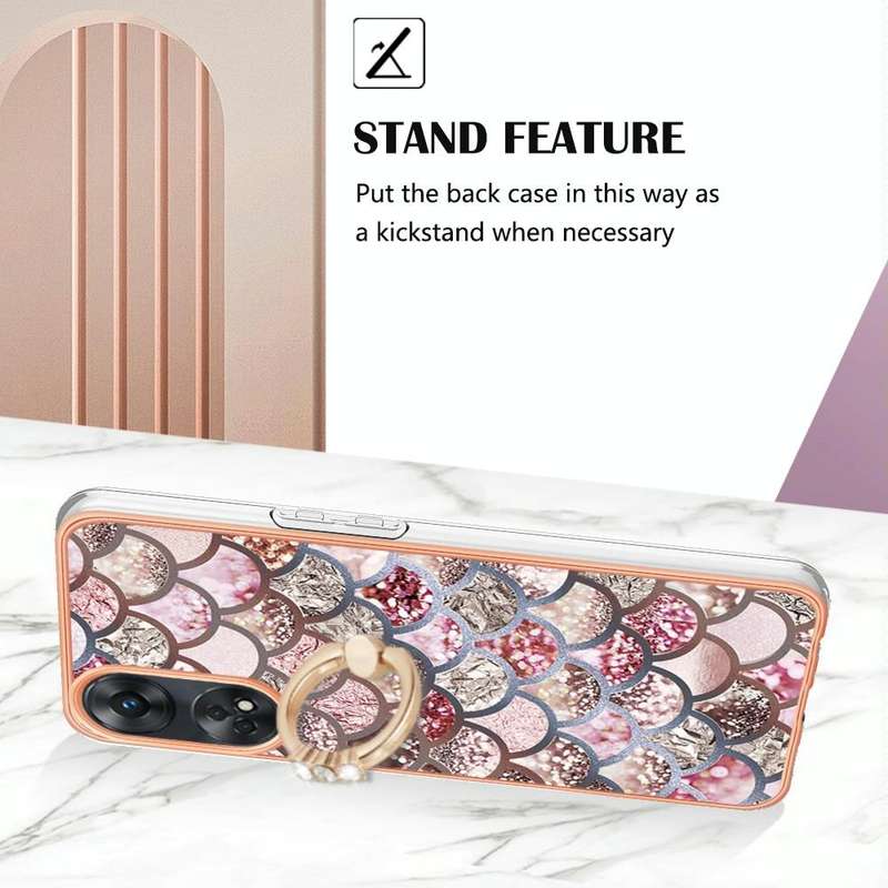 For OPPO Reno8 T 4G Electroplating IMD TPU Phone Case with Ring(Pink Scales)