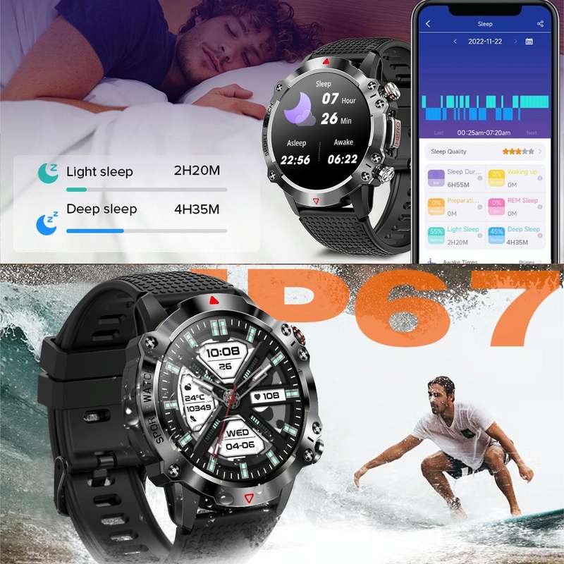 K10 1.39 inch IP67 Waterproof Smart Watch, Support Heart Rate / Sleep Monitoring(Black Silver)
