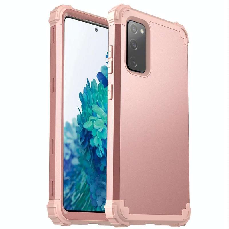 For Samsung Galaxy S20 FE 3 in 1 Shockproof PC + Silicone Protective Case(Rose Gold)