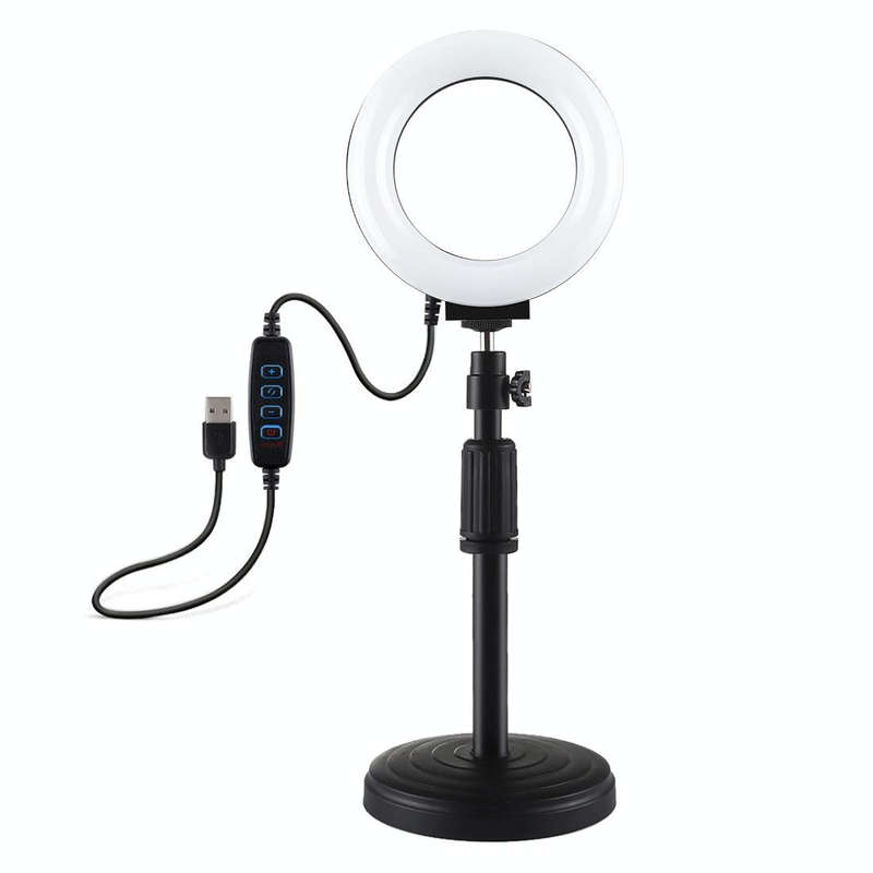 PULUZ Round Base Desktop Holder + 4.7 inch 12cm 3 Modes USB Dimmable LED Ring Vlogging Video Ligh...