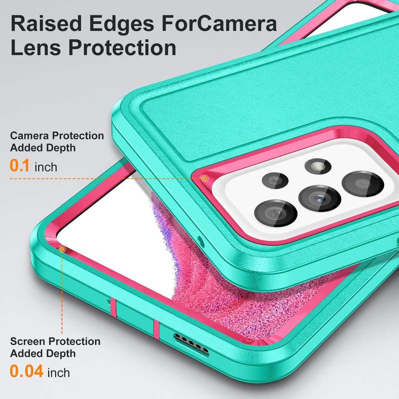 For Samsung Galaxy A53 3 in 1 Rugged Holder Phone Case(Blue + Pink)
