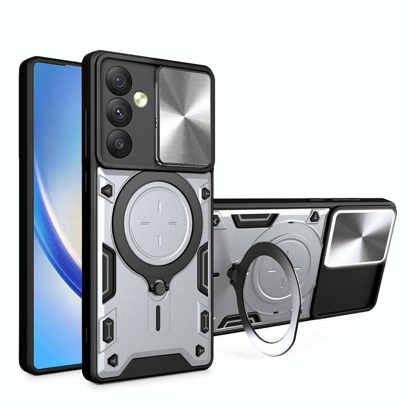 For Samsung Galaxy A34 5G CD Texture Sliding Camshield Magnetic Holder Phone Case(Silver)
