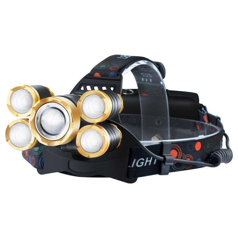 Rechargeable Waterproof Outdoor Headlight Zoom Sensor Light, Colour: Golden Induction (2 Batterie...