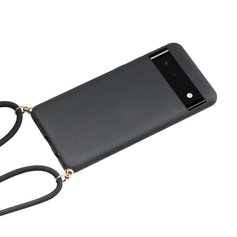 For Google Pixel 6 Wheat Straw Material + TPU Protective Case with Lanyard(Black)