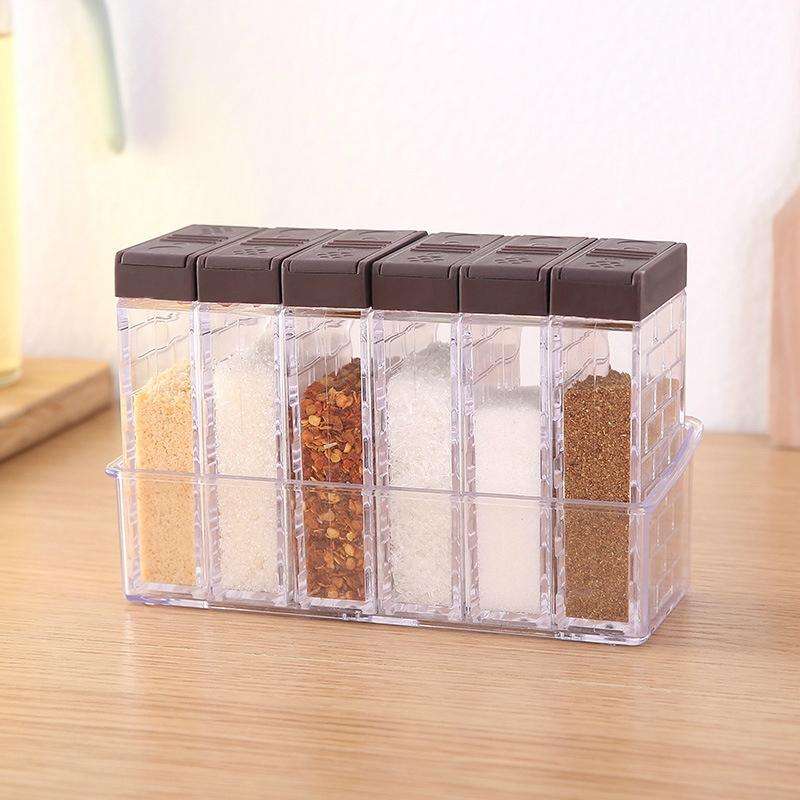 6 PCS Spice Seasoning Box PP Salt Pepper Jars Box Kitchen Spice Storage Bottles(Coffee)
