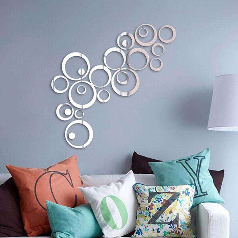 24 PCS 3D DIY Circles Decoration Mirror Wall Stickers for TV Background Home Decor Acrylic Decor ...