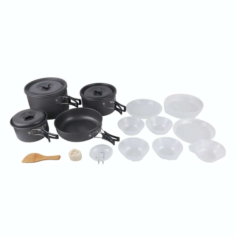 DS-500 Outdoor Camping Ultra Light Weight 15 Piece Cookware Stackable Set for 4-5 People, Size: L...