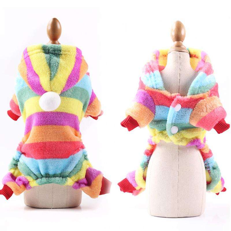 Dog Pajamas Fleece Jumpsuit Autumn Winter Dog Clothes Four legs Warm Pet Clothes, Size:S(Rainbow ...