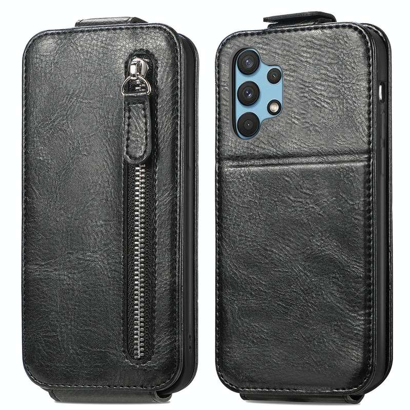 For Samsung Galaxy A32 4G Zipper Wallet Vertical Flip Leather Phone Case(Black)