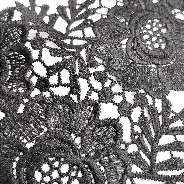 Black 1 Pair Three-dimensional Hollow Flower Embroidery Collar Flower DIY Clothing Accessories, U...