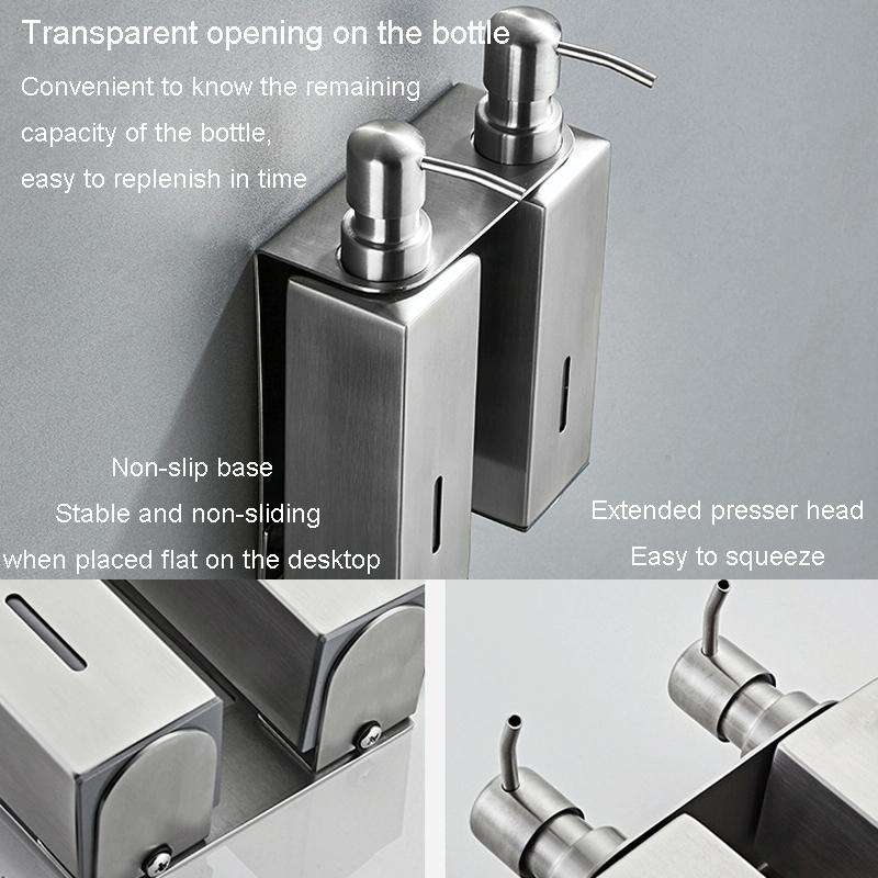 Hotel Stainless Steel Soap Dispenser Home Wall Mounted No Punch Press To Soap Bottle, Style: Squa...
