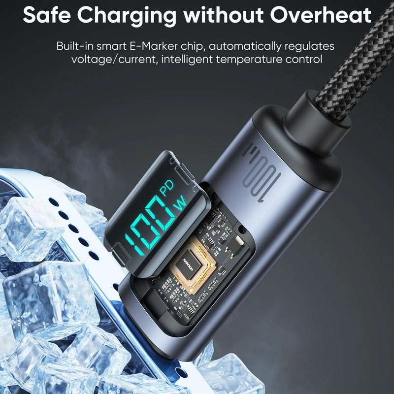JOYROOM S-CC100A16 100W USB-C / Type-C to USB-C / Type-C Digital Display Fast Charging Data Cable...