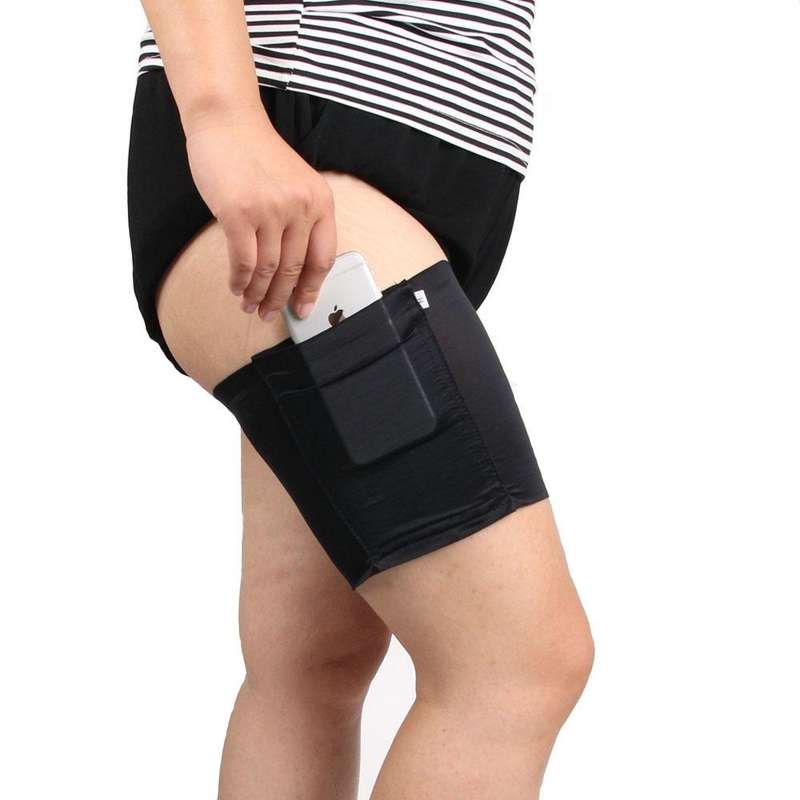 Women Solid Color Silicone Antiskid Non-slip Thigh Sock Anti Chafing Elastic Bands with Card Mobi...