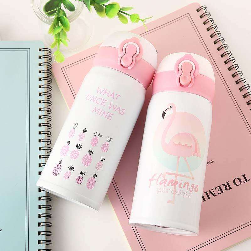 Flamingo Pattern Bouncing Vacuum Flask Mug Travel Stainless Steel Thermos Cup, Capacity:350ml(Pin...