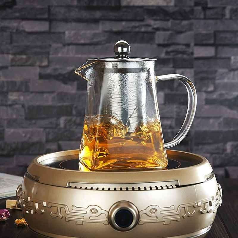 Stainless Steel Clear Heat Resistant Glass Filter Tea Pot, Capacity: 550ml