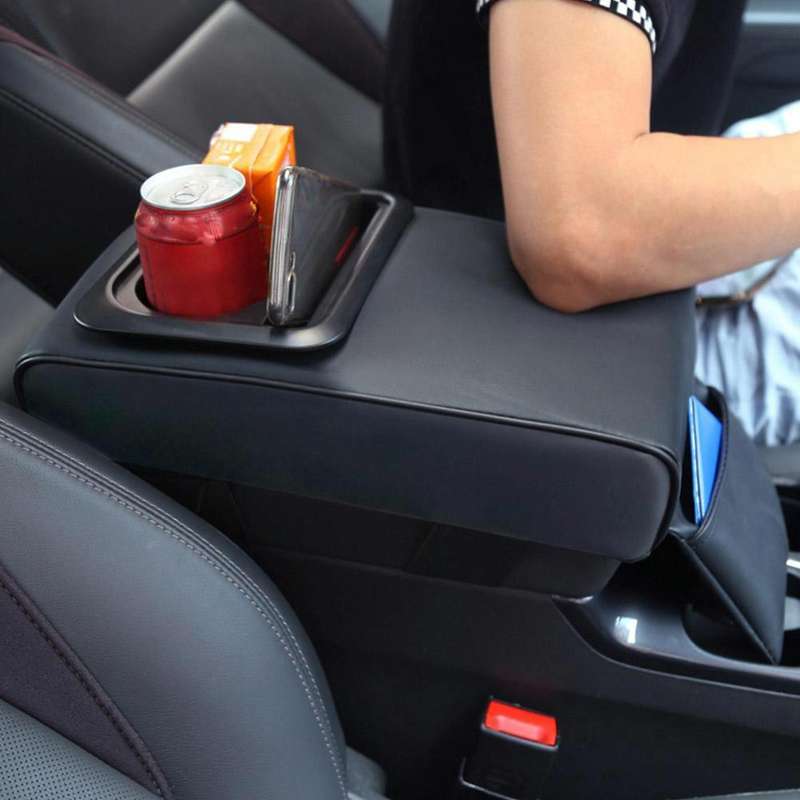 Car Armrest Box Increased Support With Rear Seat Water Cup Holder(Beige)