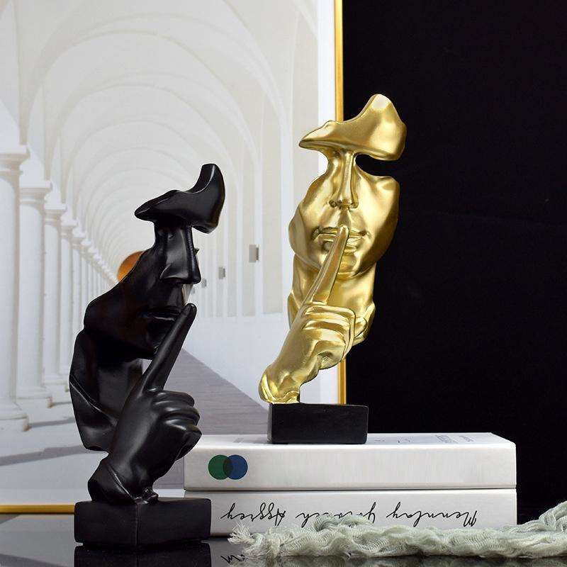 Silence Is Gold Abstract Statue Resin Desktop Decoration(Black)