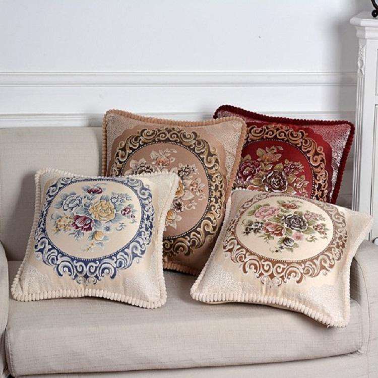 Embroidered Retro Home Sofa Cushion Pillow Cover, Size:48*48cm without Core(Wine Red)