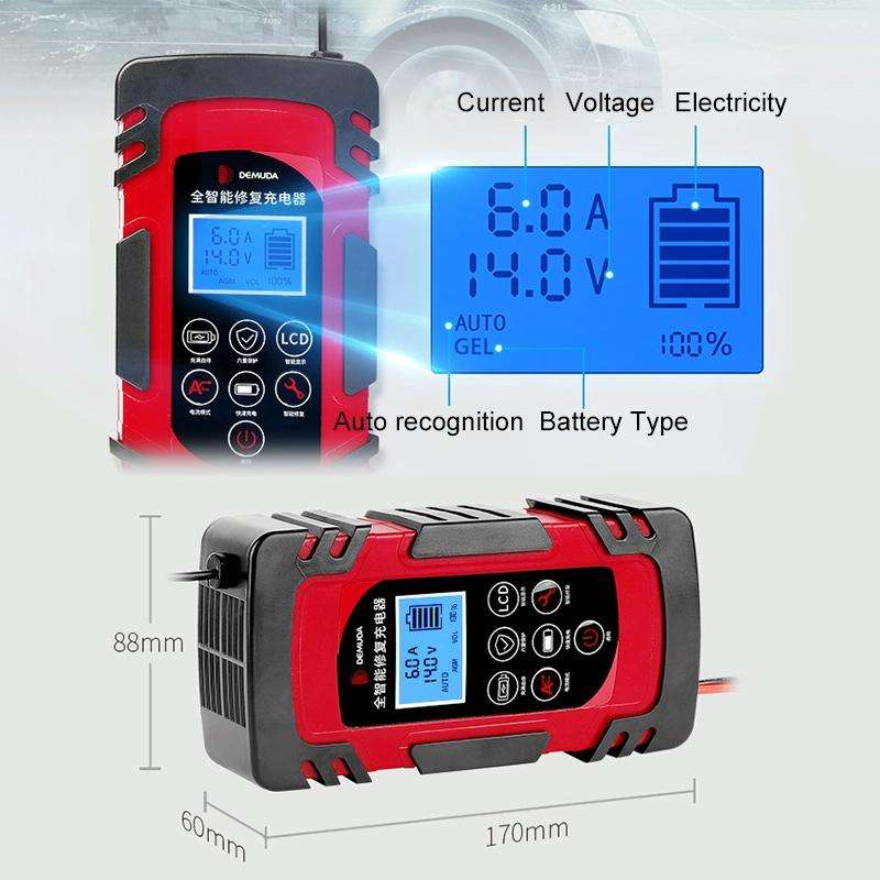DEMUDA DC-80 Car Battery Charger 12V/24V Intelligent Pulse Repair Type Lead-acid Battery, Plug Ty...