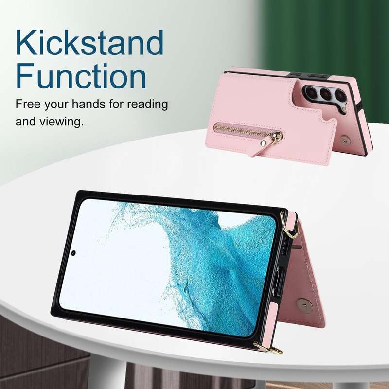 For Samsung Galaxy S23 5G Cross-body Zipper Square Phone Case(Pink)