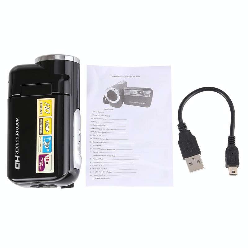 1280x720P HD 16X Digital Zoom 16.0 MP Digital Video Camera Recorder with 2.0 inch LCD Screen(Black)