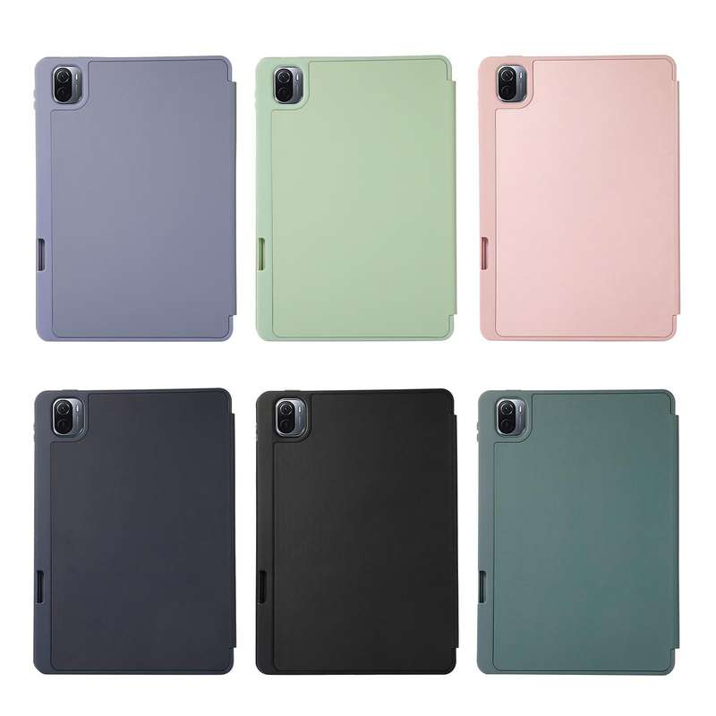 For Xiaomi Pad 5 Solid Color 3-folding Leather Tablet Case(Dark Green)