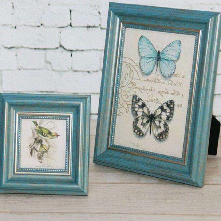 Retro Resin Wood Frame Simple Horizontal and Vertical Universal Frame, Size:8 inch( Blue)