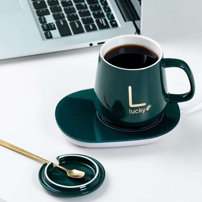 Constant Temperature Heating Thermostat Cup Set Smart Ceramic Coffee Cup, Style: USB Plug(Green+G...