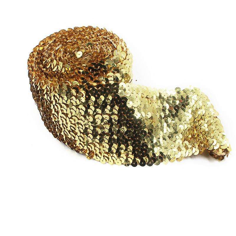 ZP000875 8 Rows Elastic Sequin Lace Webbing DIY Clothing Accessories, Length: 5m, Width: 7.5cm(Gold)