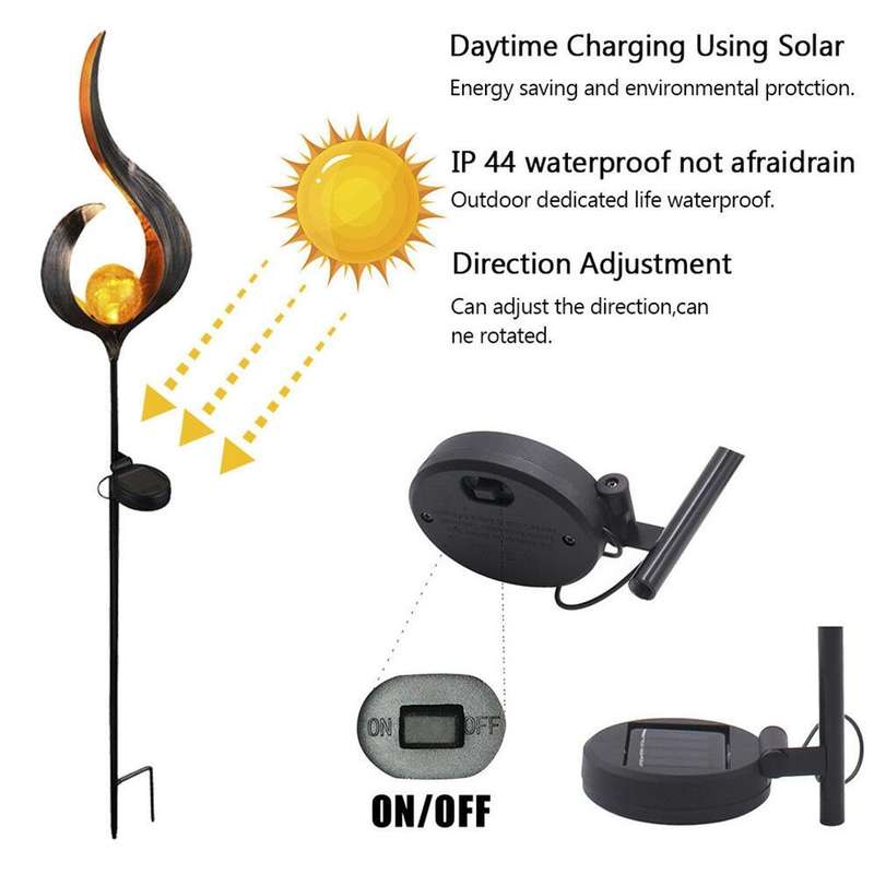Solar Flame Light LED Iron Art Outdoor Garden Lawn Decorative Ground Plug Light Landscape Lamp(St...