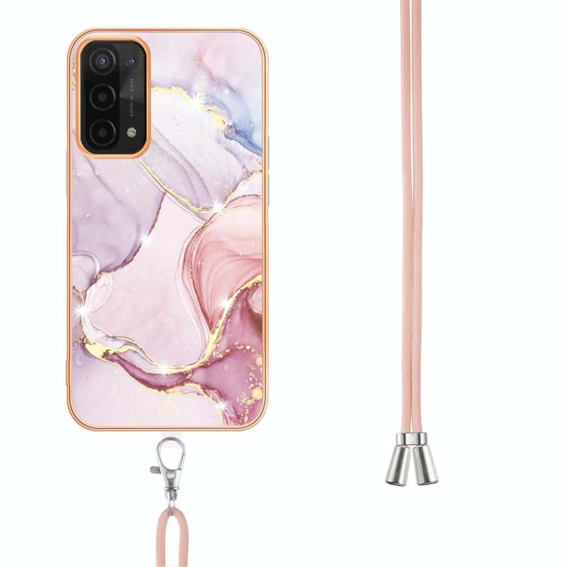 For OPPO A74 5G / A93 5G / A54 5G / A93s 5G Electroplating Marble IMD TPU Phone Case with Lanyard...