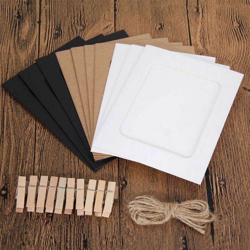 10pcs /Set DIY Photo Gallery Wall Mounted Paper Photo Frame With Twine Clip, Size: 6 inch(White)