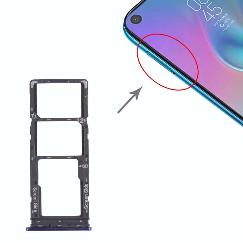 For Tecno Camon 12 Air CC6 SIM Card Tray + SIM Card Tray + Micro SD Card Tray (Blue)