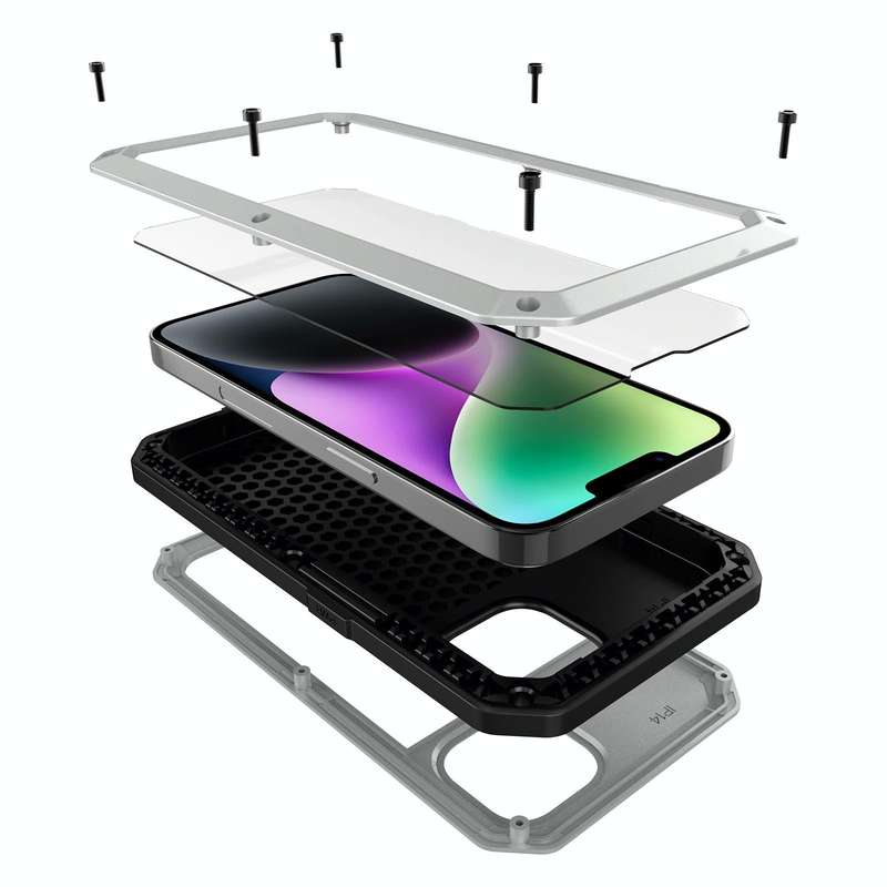 For iPhone 14 Shockproof Waterproof Silicone + Zinc Alloy Case (Black)