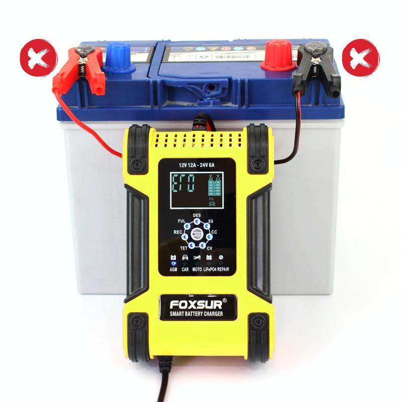 FOXSUR 12A / 12V / 24V Car / Motorcycle 7-stage Lead-acid Battery AGM Charger, Plug Type:JP Plug(...