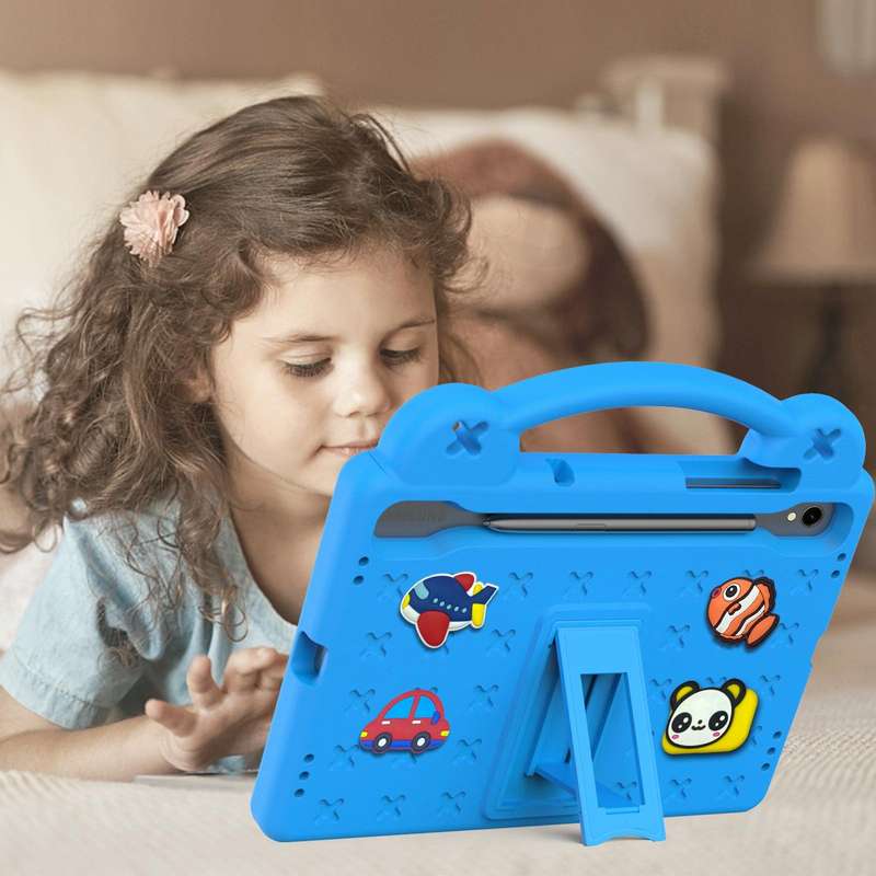 For Samsung Galaxy Tab S9 FE / X510N Handle Kickstand Children EVA Shockproof Tablet Case(Sky Blue)
