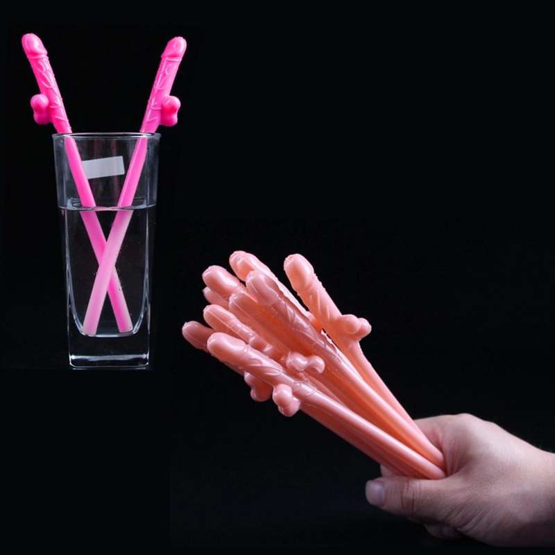10 PCS Dicky Sipping Straw, Length: about 19cm(Black)