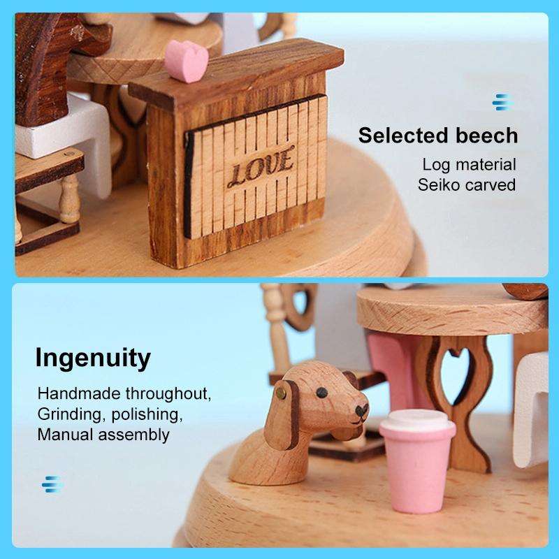 Creative Rotating Wooden Music Box Home Desktop Decoration, Style:Lover Dating