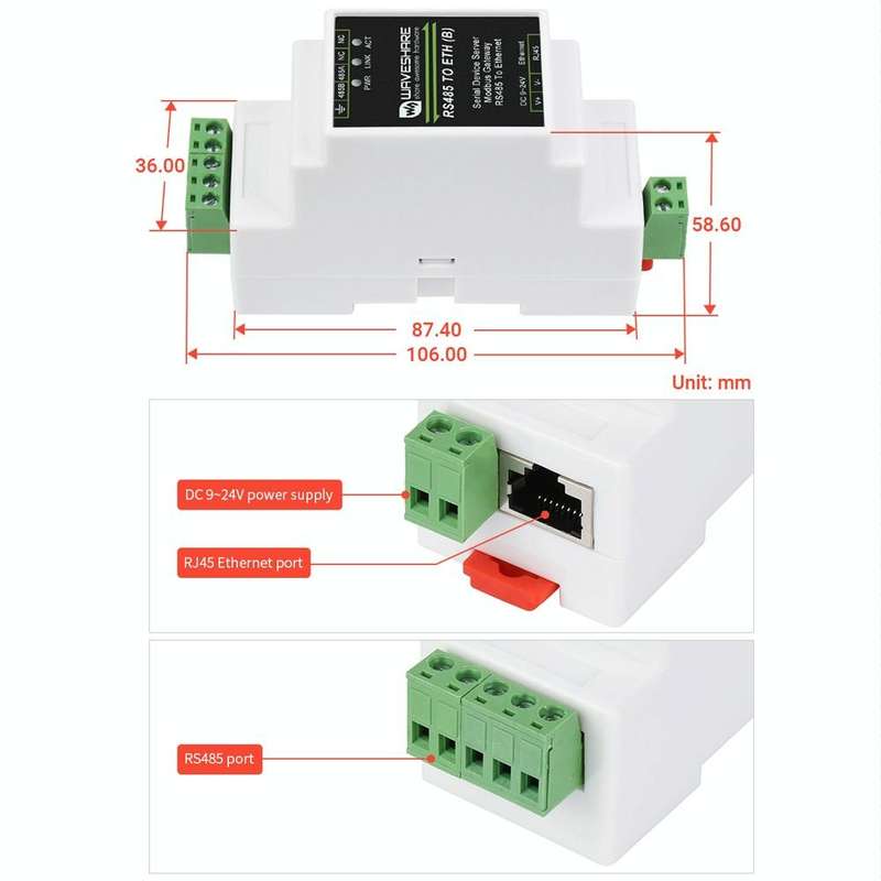 Waveshare RS232 to RJ45 Module TCP/IP to Serial Converters