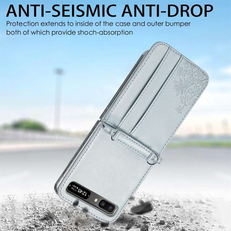 For Samsung Galaxy Z Flip 5G Diagonal Lanyard Embossed Card Phone Case(Silver)