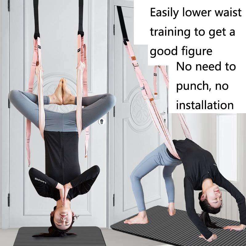 2 in 1 Home Yoga Hammock Indoor Stretching Sling Stretch Widening Yoga Strap + Door Buckle Storag...