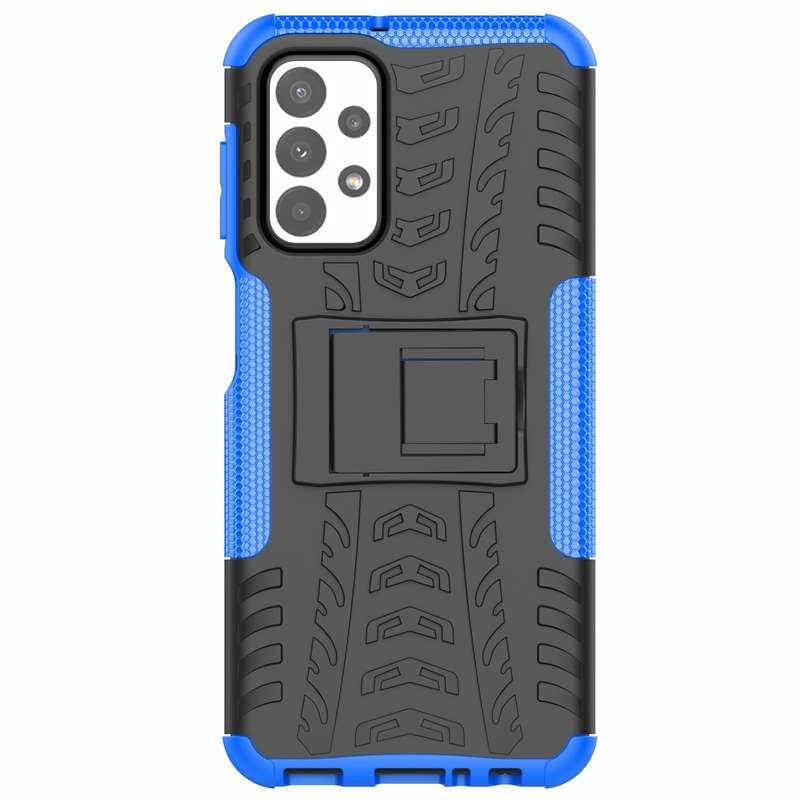 For Samsung Galaxy A23 Tire Texture Shockproof TPU+PC Phone Case with Holder(Blue)